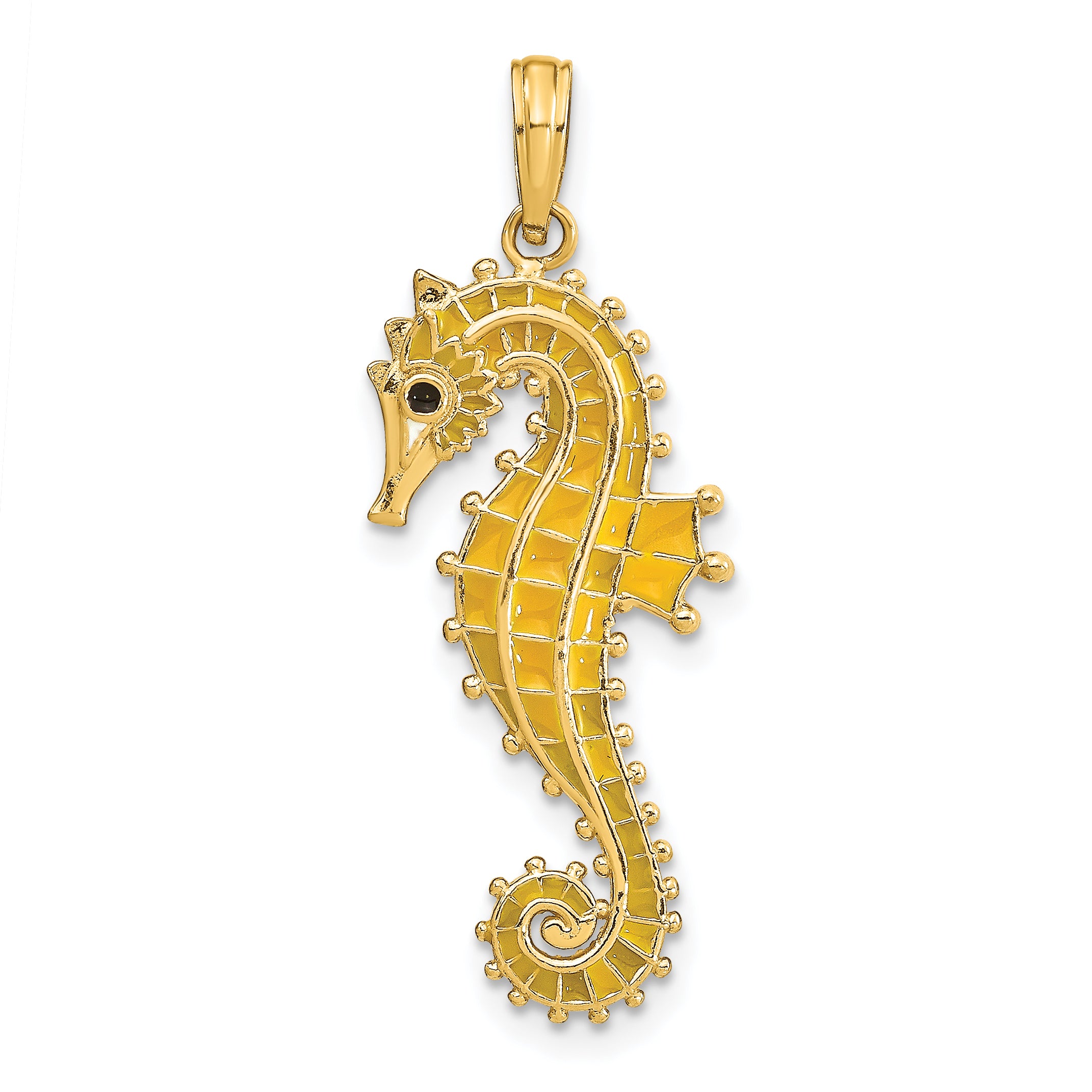 14K 3-D Yellow Enamel Seahorse Charm