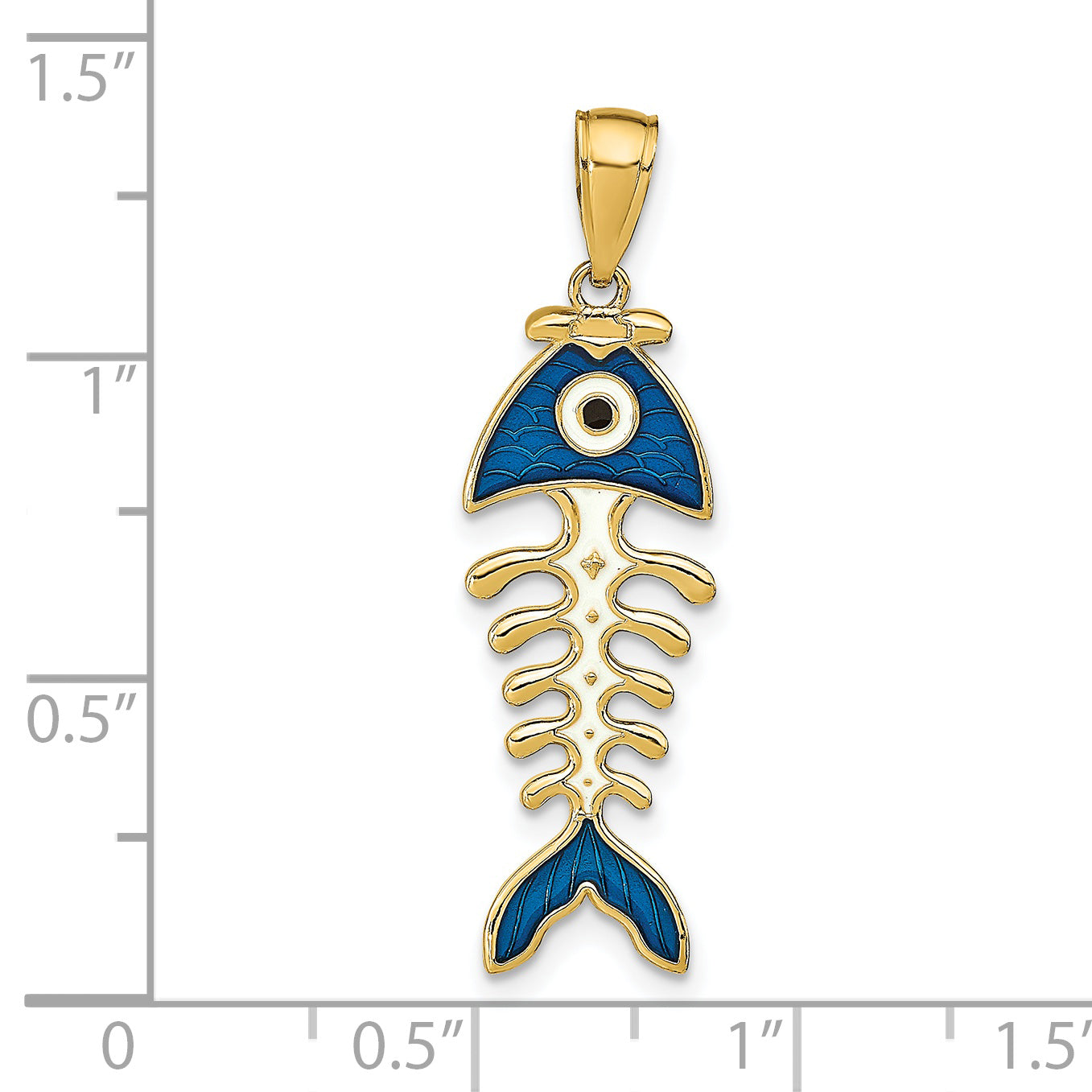14k 3D  Blue Enamel Fish Bone Pendant