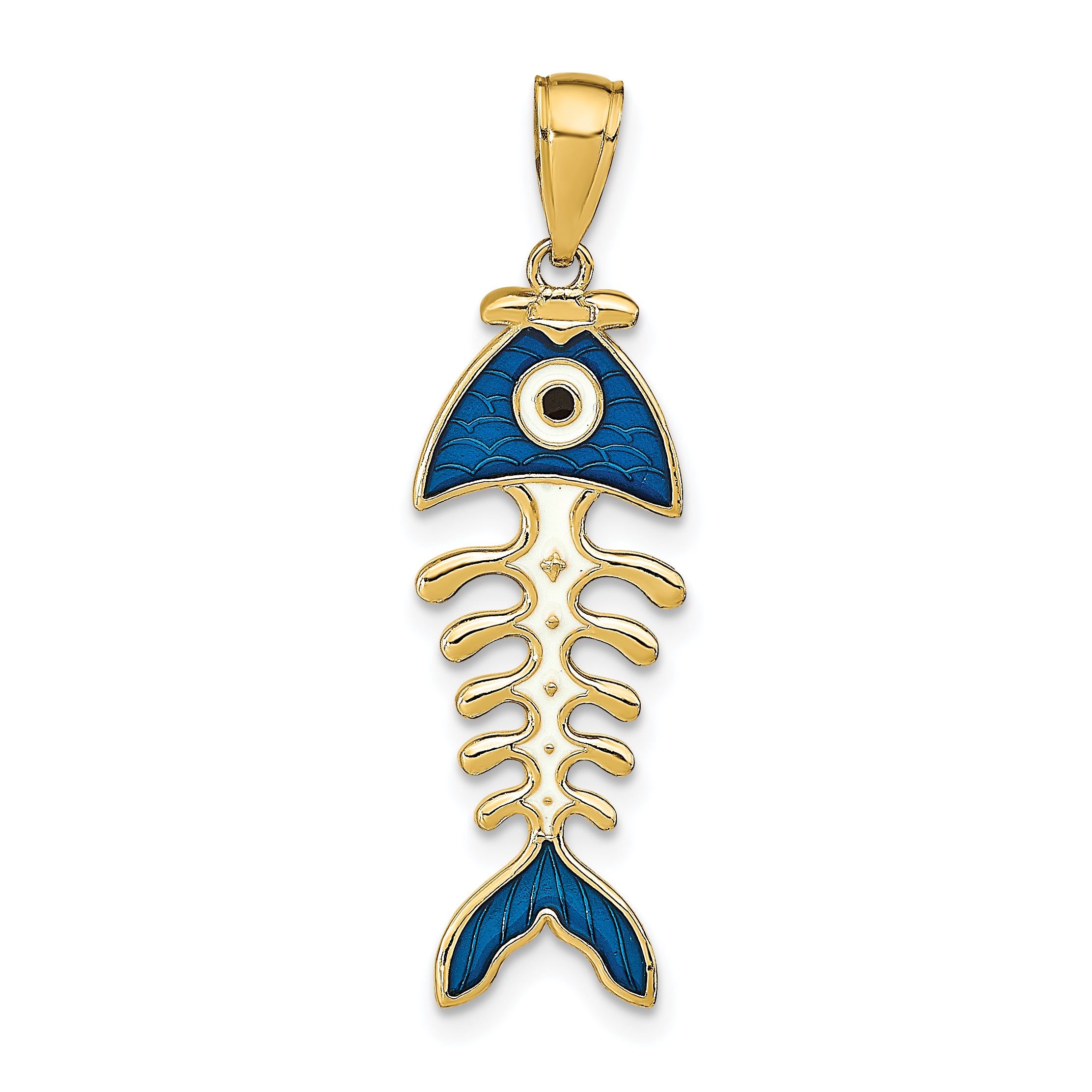 14k 3D  Blue Enamel Fish Bone Pendant Main image