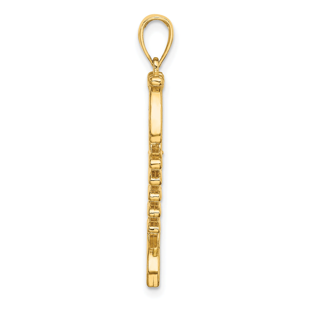 14k 3D  Green Enamel Fish Bone Charm