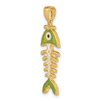 14k 3D  Green Enamel Fish Bone Charm