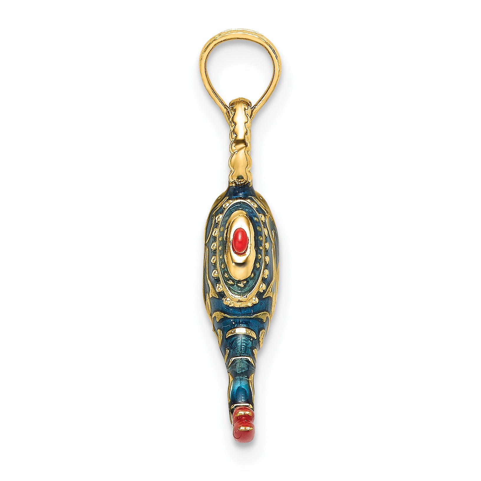 14K w/ Enamel 3-D Textured Blue Genie Lamp Charm