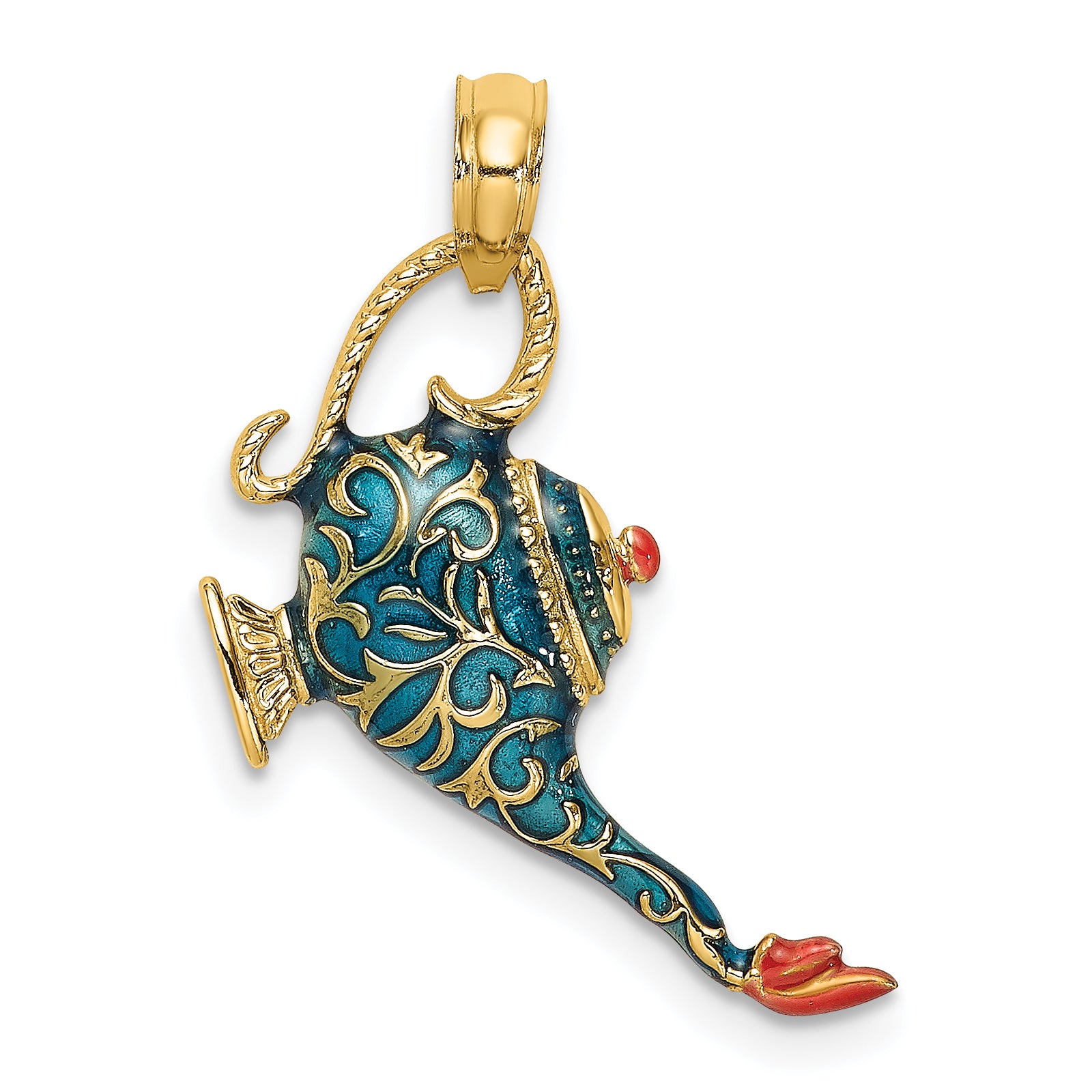 14K w/ Enamel 3-D Textured Blue Genie Lamp Charm