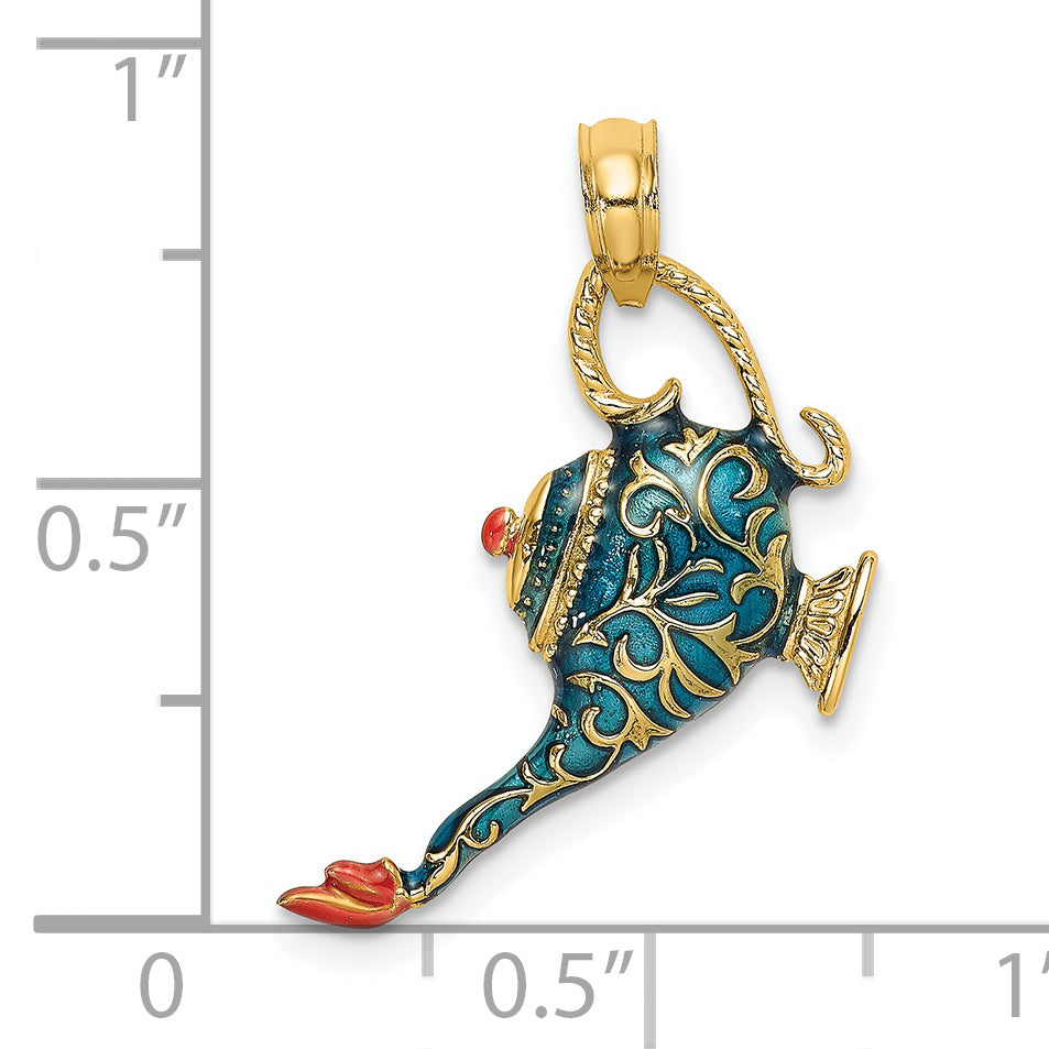 14K w/ Enamel 3-D Textured Blue Genie Lamp Charm