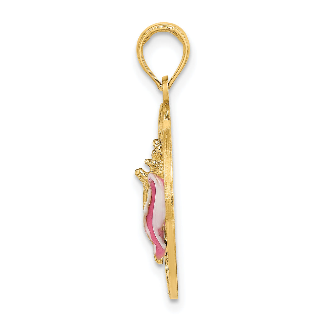 14K Enamel Conch Shell w/ KEY WEST Circle Charm