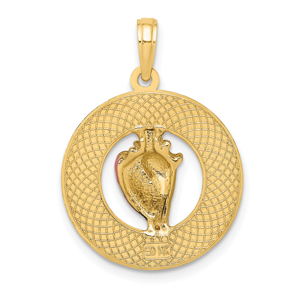 14K Enamel Conch Shell w/ KEY WEST Circle Charm