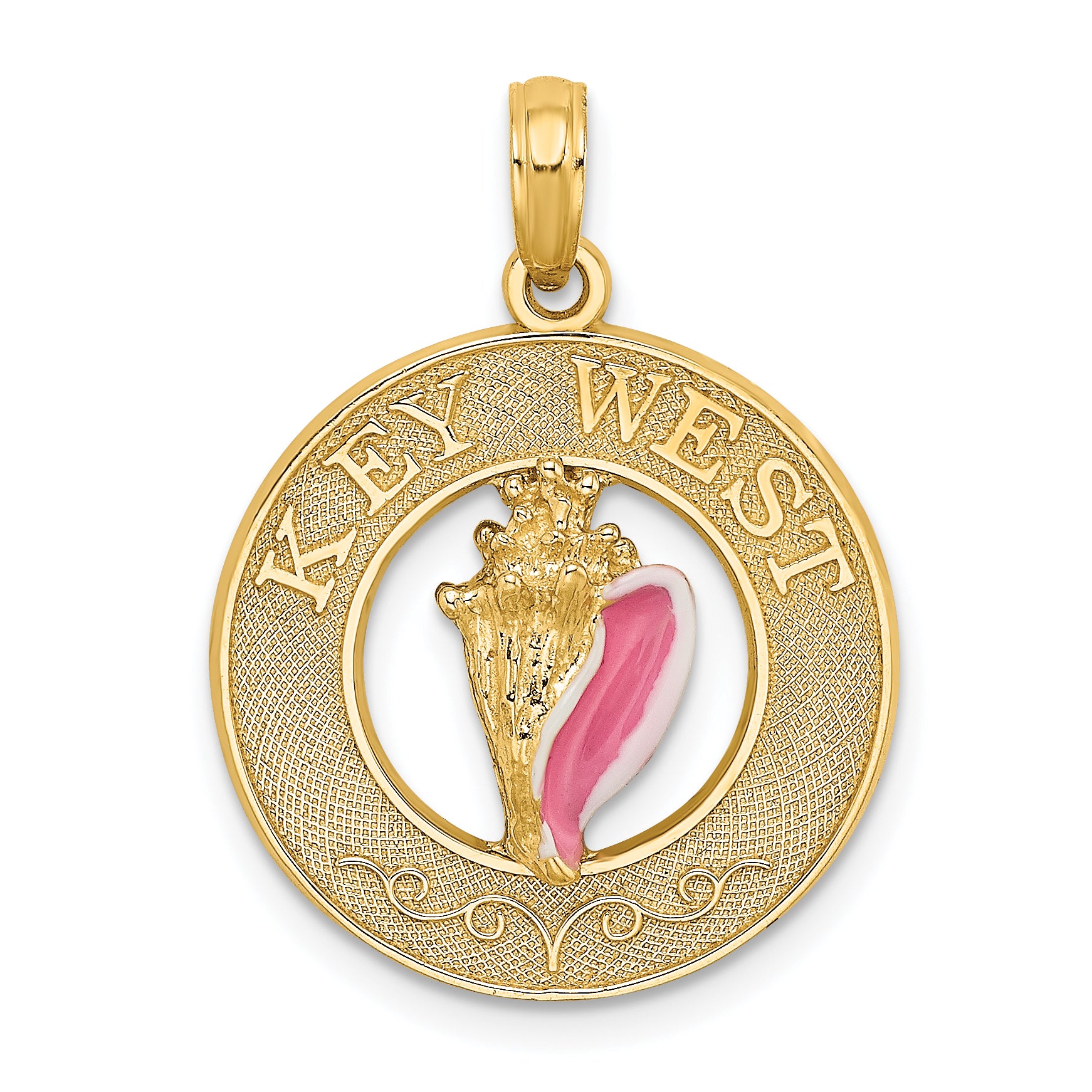 14K Enamel Conch Shell w/ KEY WEST Circle Charm Main image