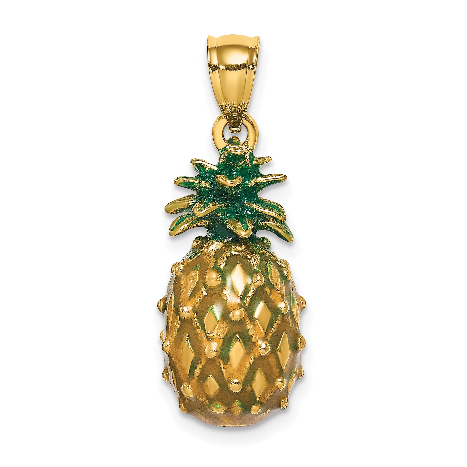 14K Enamel and Polished 3-D Pineapple Charm Main image