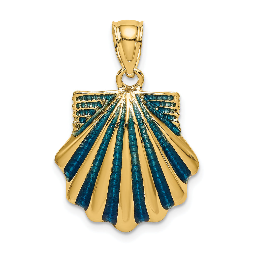 14K Blue Enamel Scallop Shell Charm