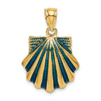 14K Blue Enamel Scallop Shell Charm