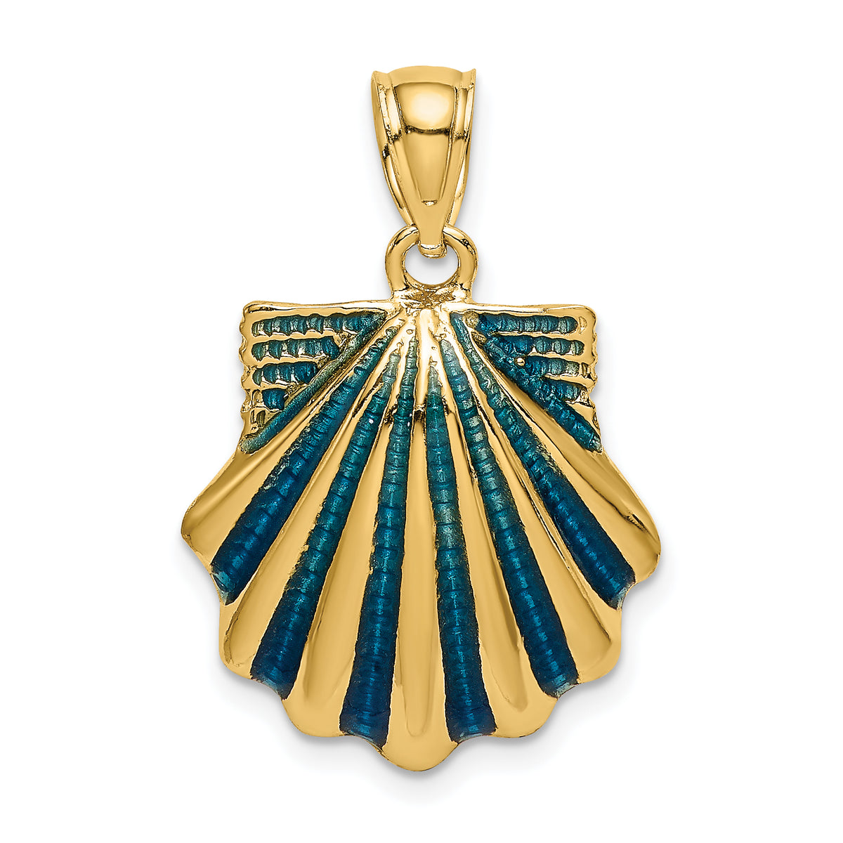 14K Blue Enamel Scallop Shell Charm