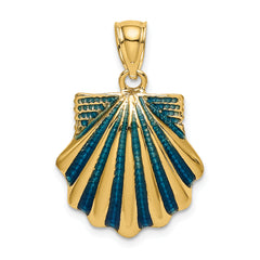 14K Blue Enamel Scallop Shell Charm
