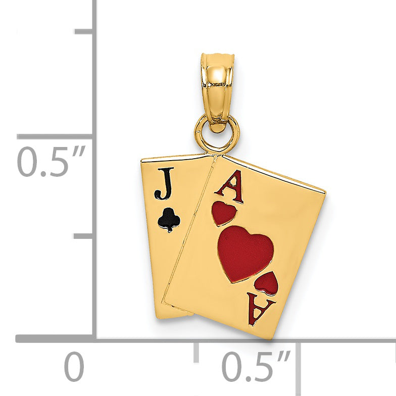 14K Enamel Jack of Clubs and Ace of Hearts Cards Charm