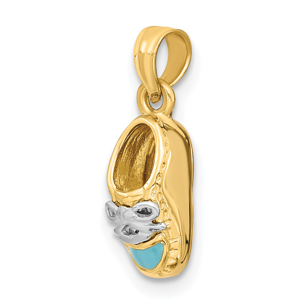 14K w/ White Rhodium 3-D Light Blue Enamel Baby Shoe Charm