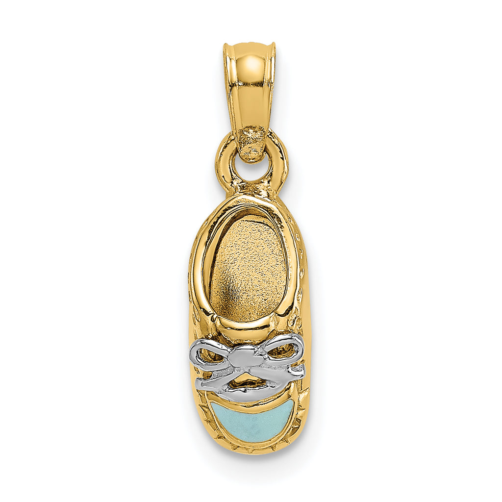 14K w/ White Rhodium 3-D Light Blue Enamel Baby Shoe Charm