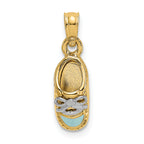 14K w/ White Rhodium 3-D Light Blue Enamel Baby Shoe Charm