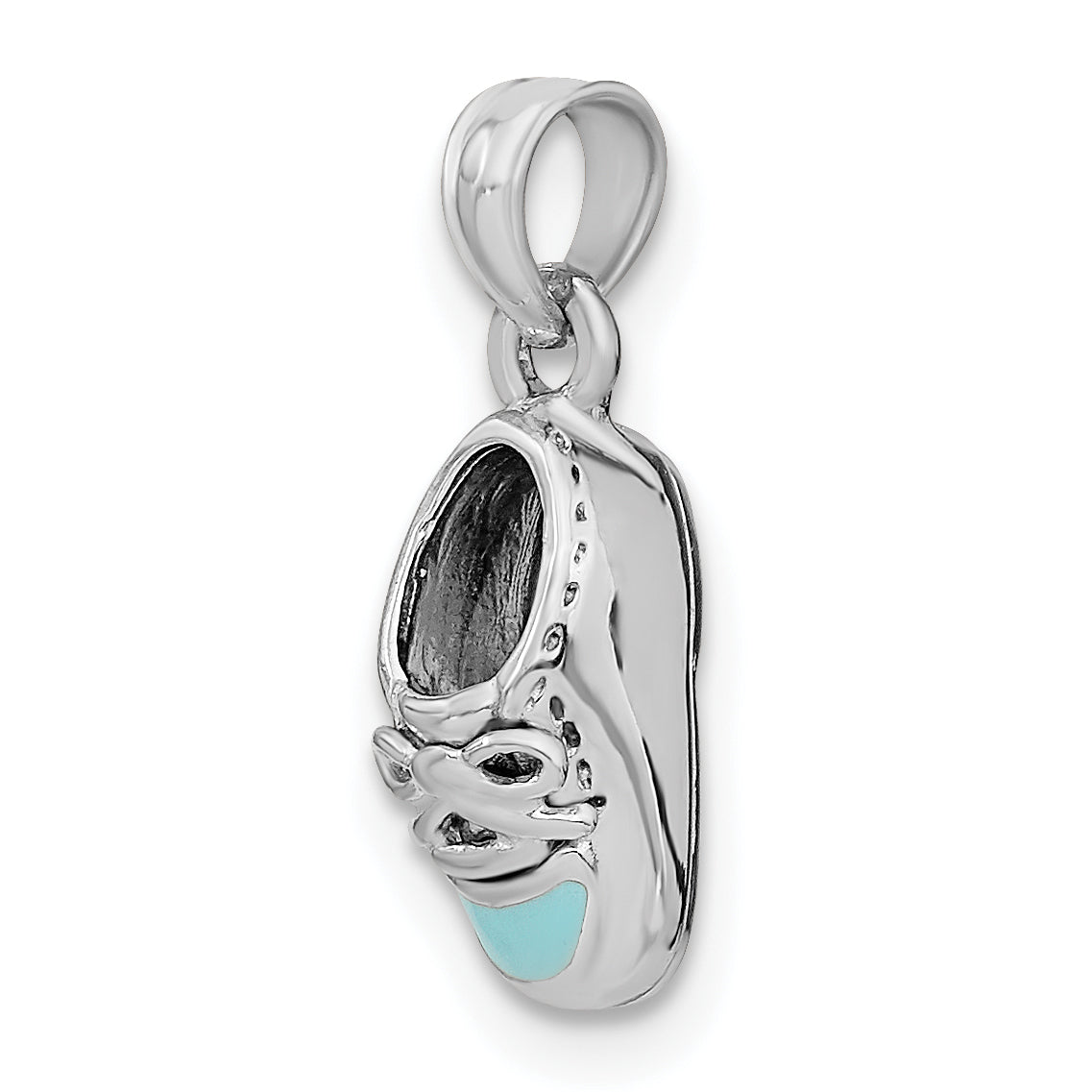 14K White Gold 3-D Light Blue Enamel Baby Shoe Charm