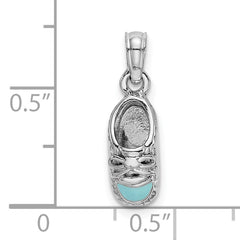 14K White Gold 3-D Light Blue Enamel Baby Shoe Charm