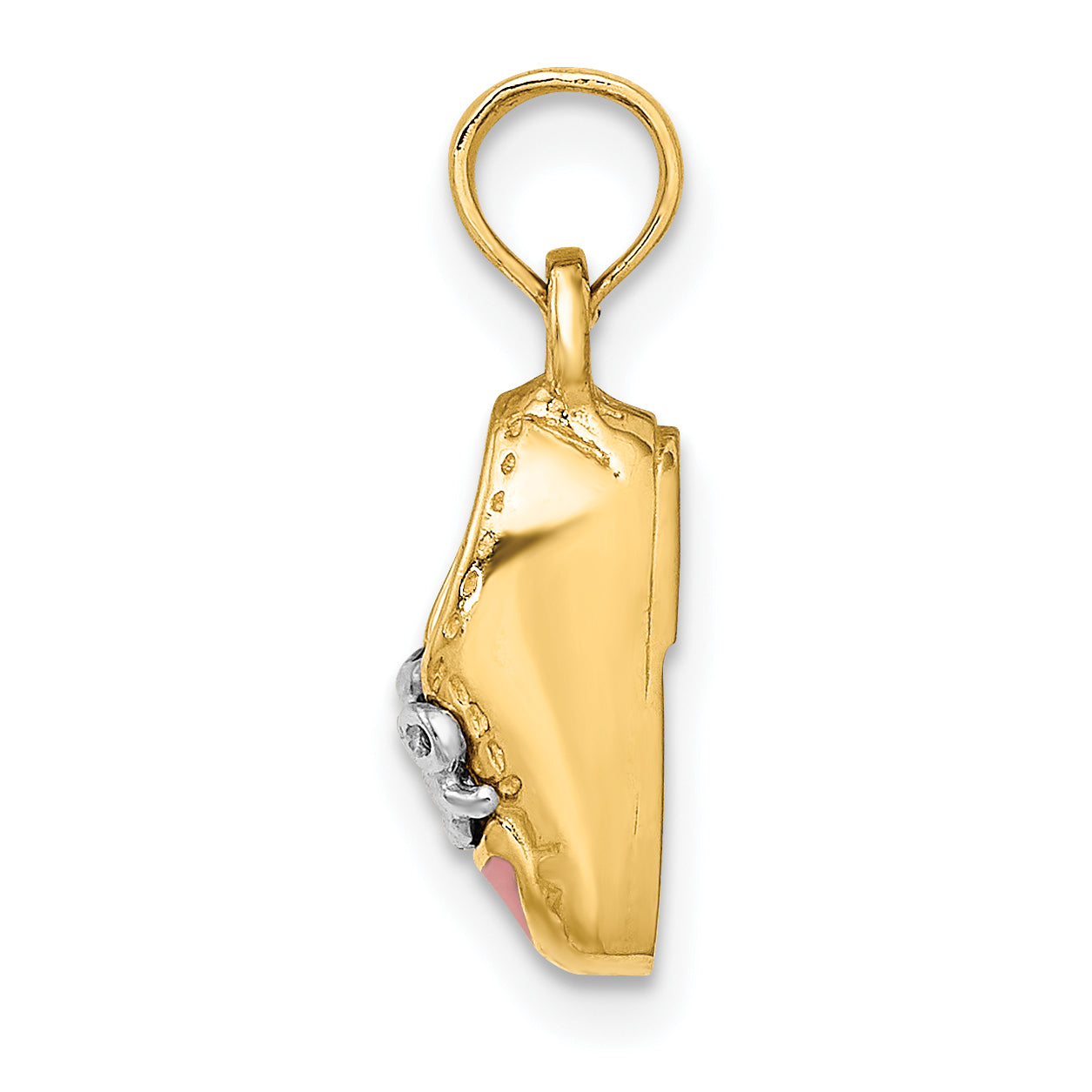 14K & Rhodium 3-D Pink Enamel Baby Shoe Charm Secondary image
