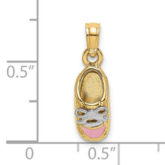 14K & Rhodium 3-D Pink Enamel Baby Shoe Charm