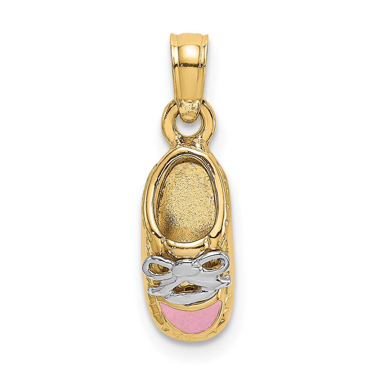 14K & Rhodium 3-D Pink Enamel Baby Shoe Charm