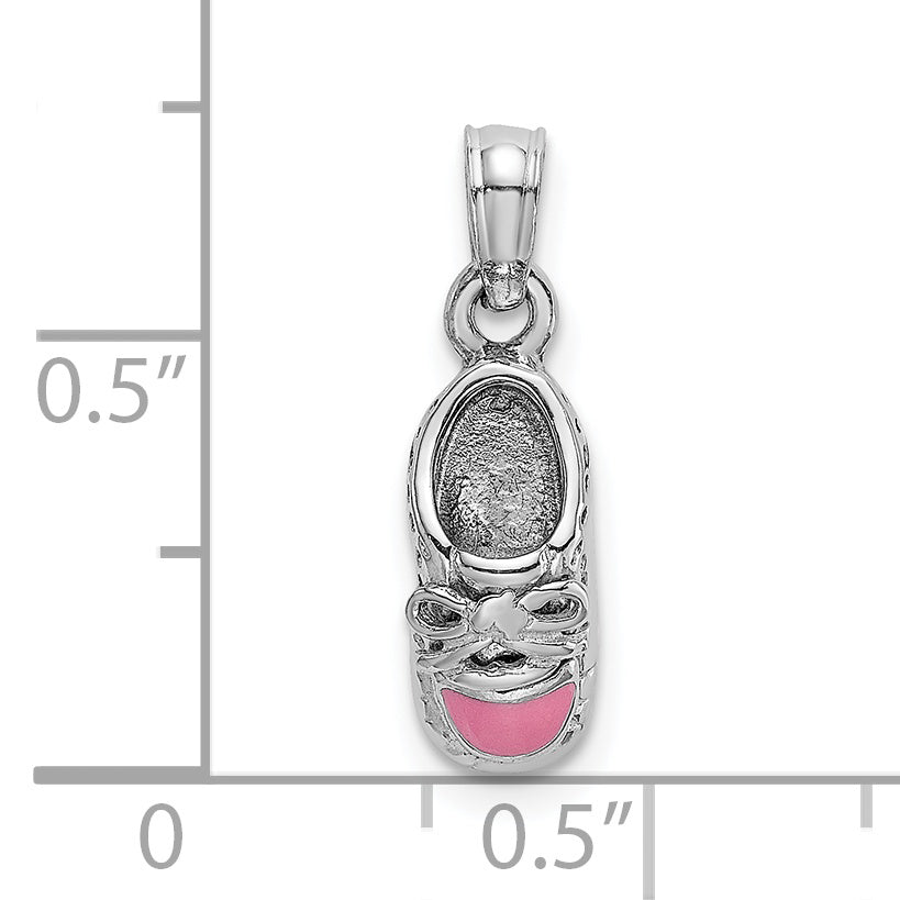 14K White Gold 3-D Pink Enamel Baby Shoe Charm