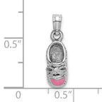 14K White Gold 3-D Pink Enamel Baby Shoe Charm