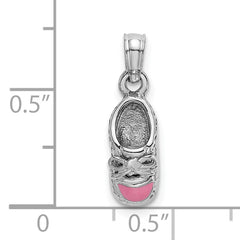 14K White Gold 3-D Pink Enamel Baby Shoe Charm