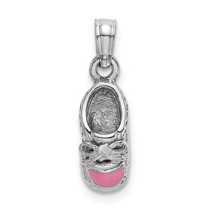 Pink Enamel Baby Shoe Charm in 14K White Gold, 16mm - Sophia Jewelers