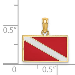 14K Dive Flag W/Red & White Enamel Charm