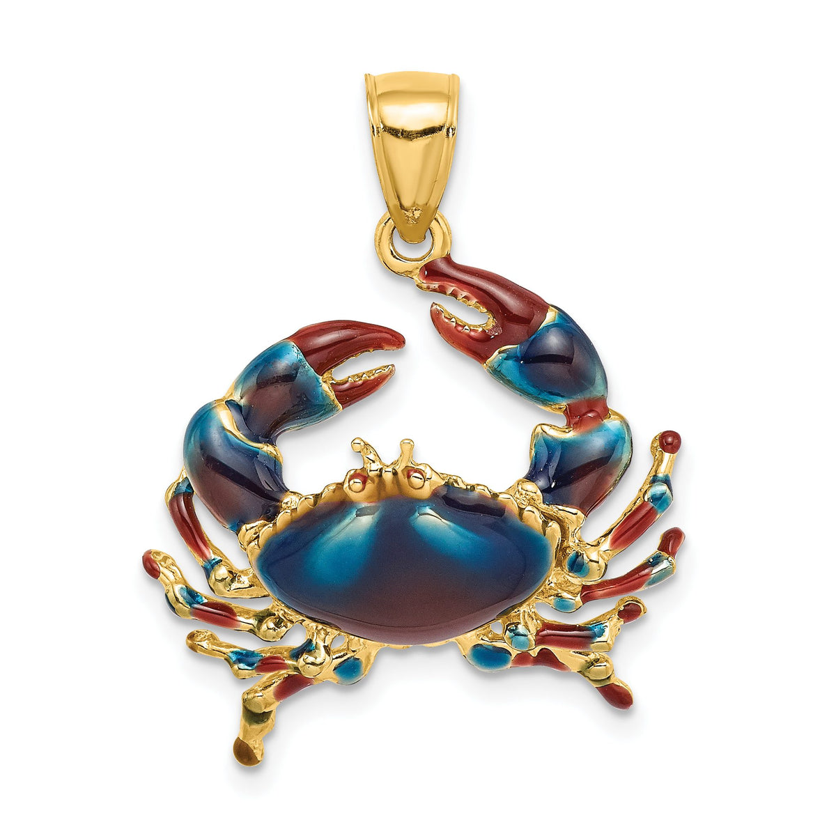 Blue Enamel Crab Charm in 14K Yellow Gold, 30mm - Sophia Jewelers Main image