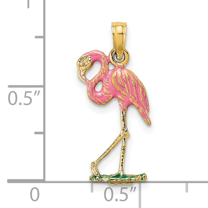 14K 3-D Pink Enamel Flamingo Charm