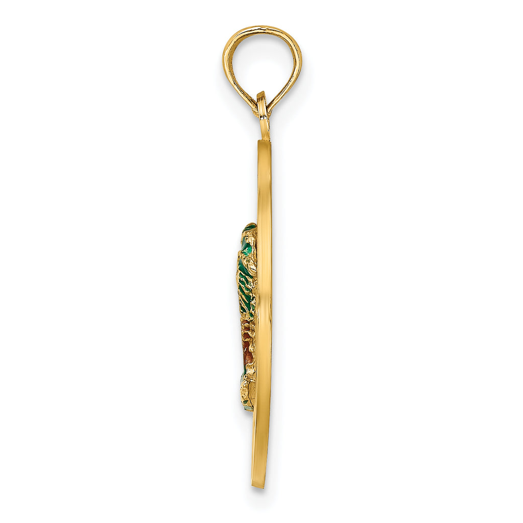 14K w/ Enamel SARASOTA Circle Palm Tree Charm
