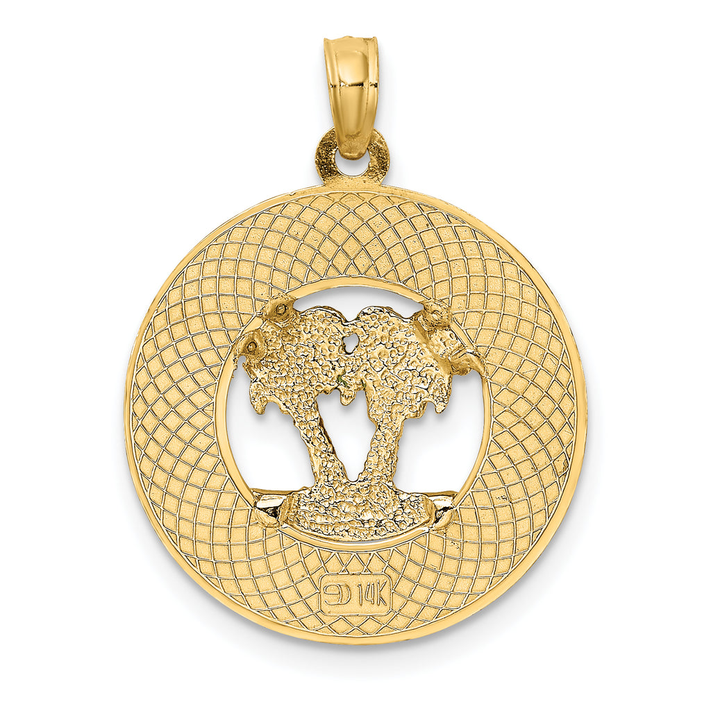 14K w/ Enamel SARASOTA Circle Palm Tree Charm