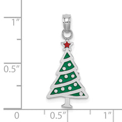 14K White Gold Enamel Green Christmas Tree w/ Red Star Charm