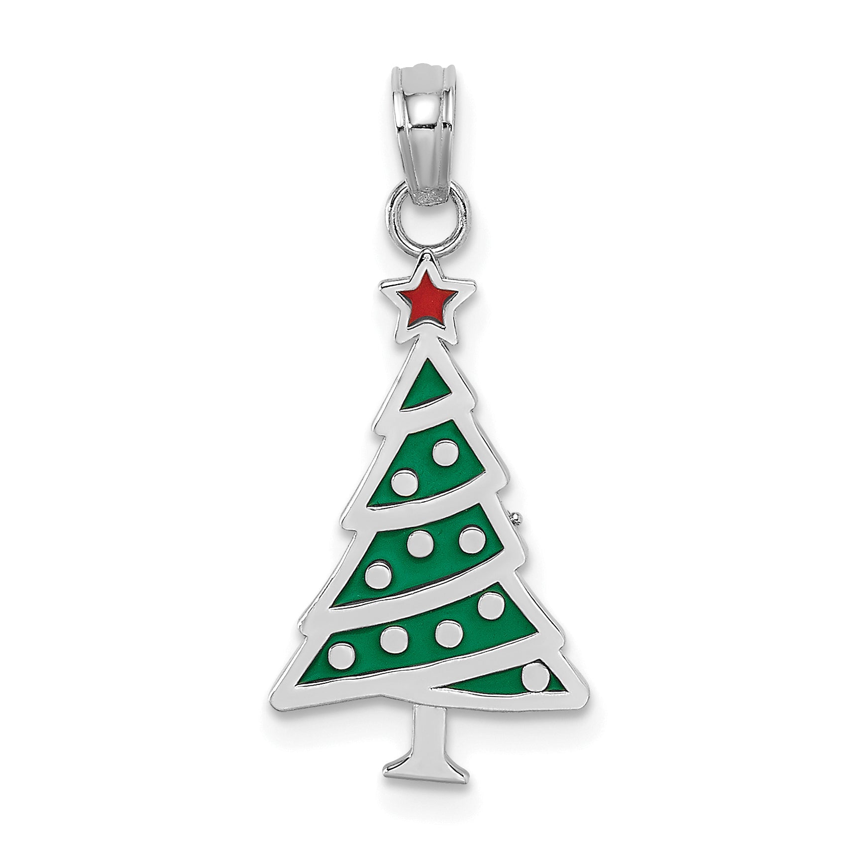 14K White Gold Enamel Green Christmas Tree w/ Red Star Charm Main image