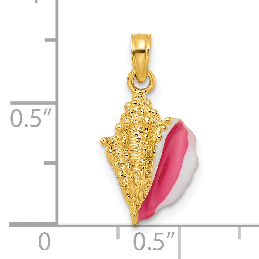 14k Textured and Enamel Conch Shell Pendant