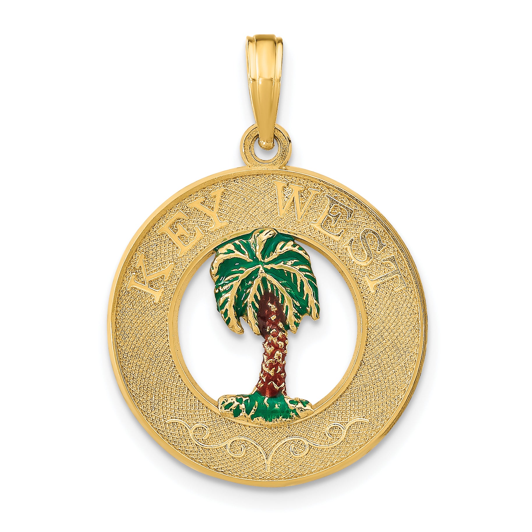 14K KEY WEST Enameled Palm Tree Circle Charm Main image