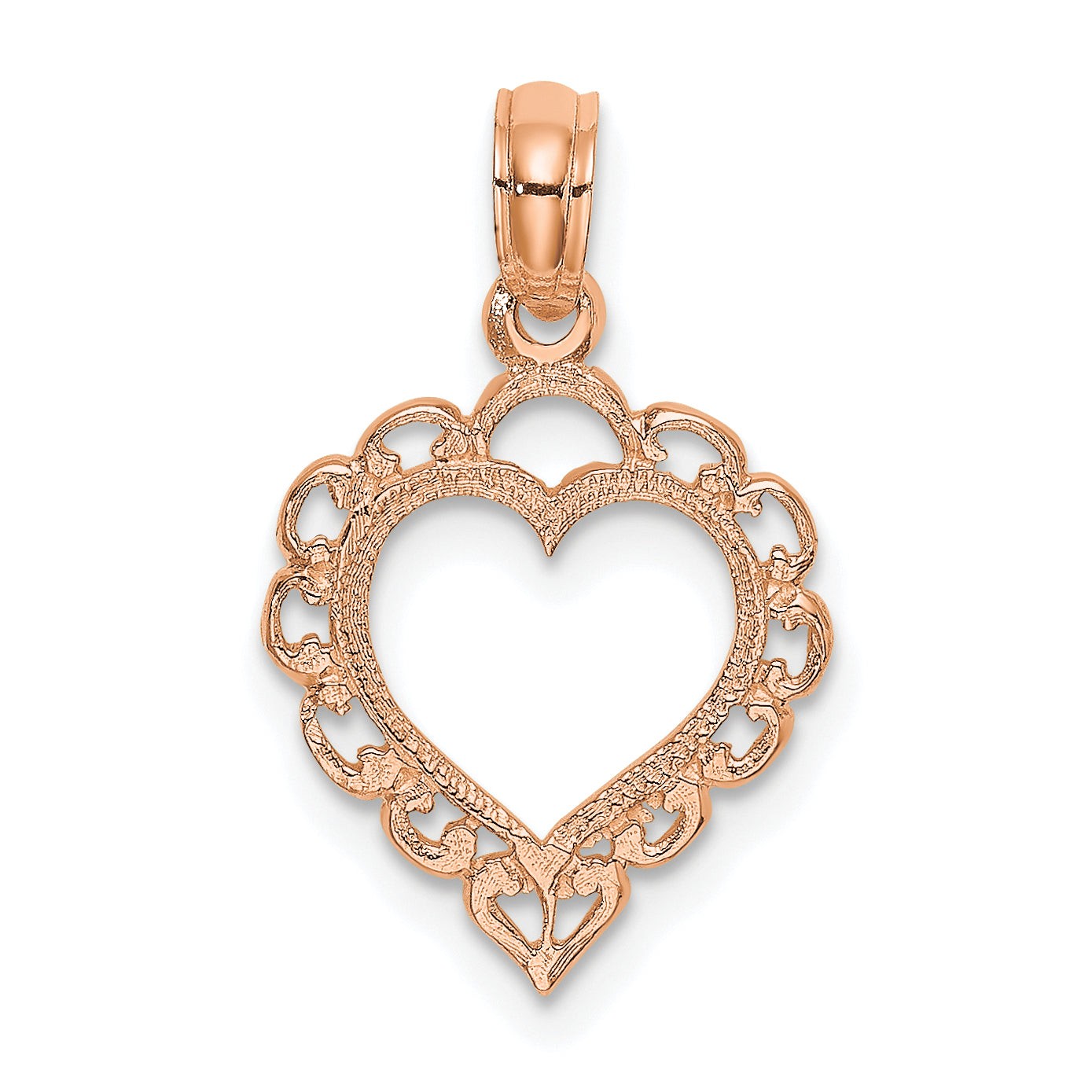 14K Rose Polished Lace Border Heart Pendant Main image