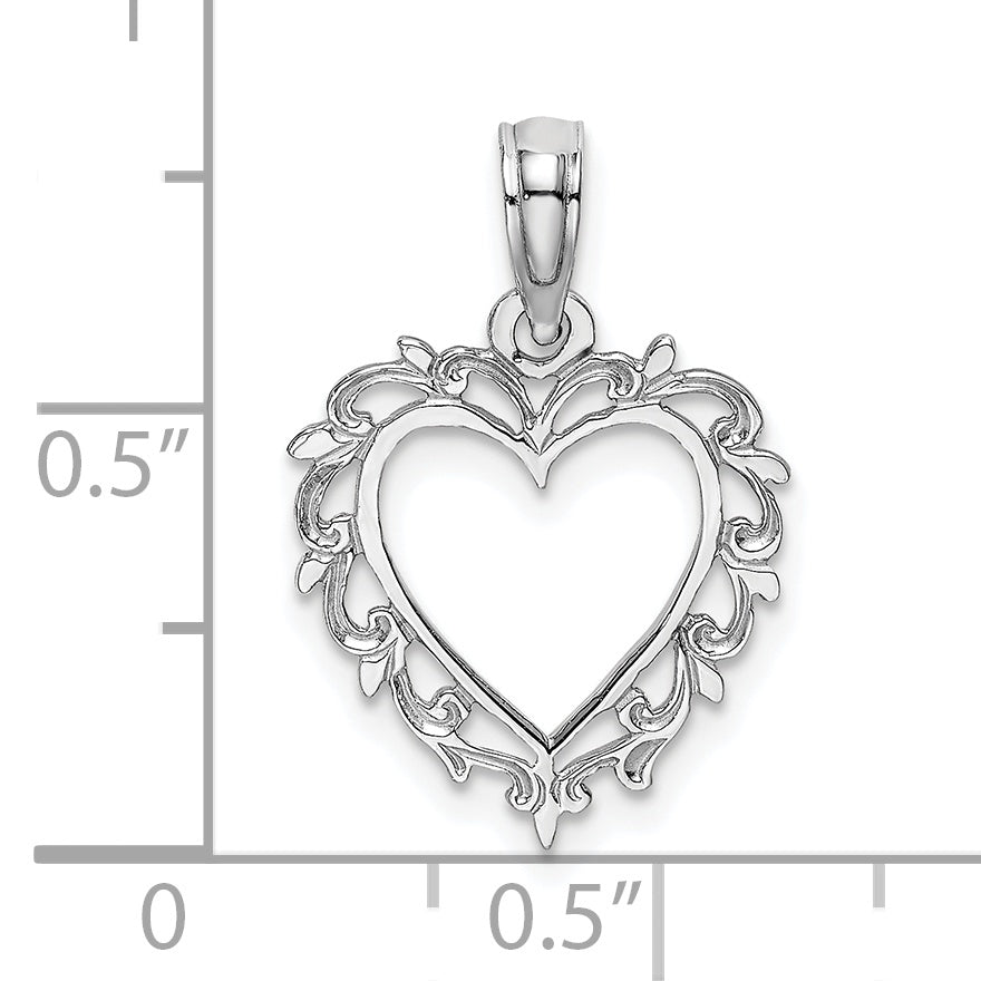 14K White Gold Heart w/ Lace Trim Charm