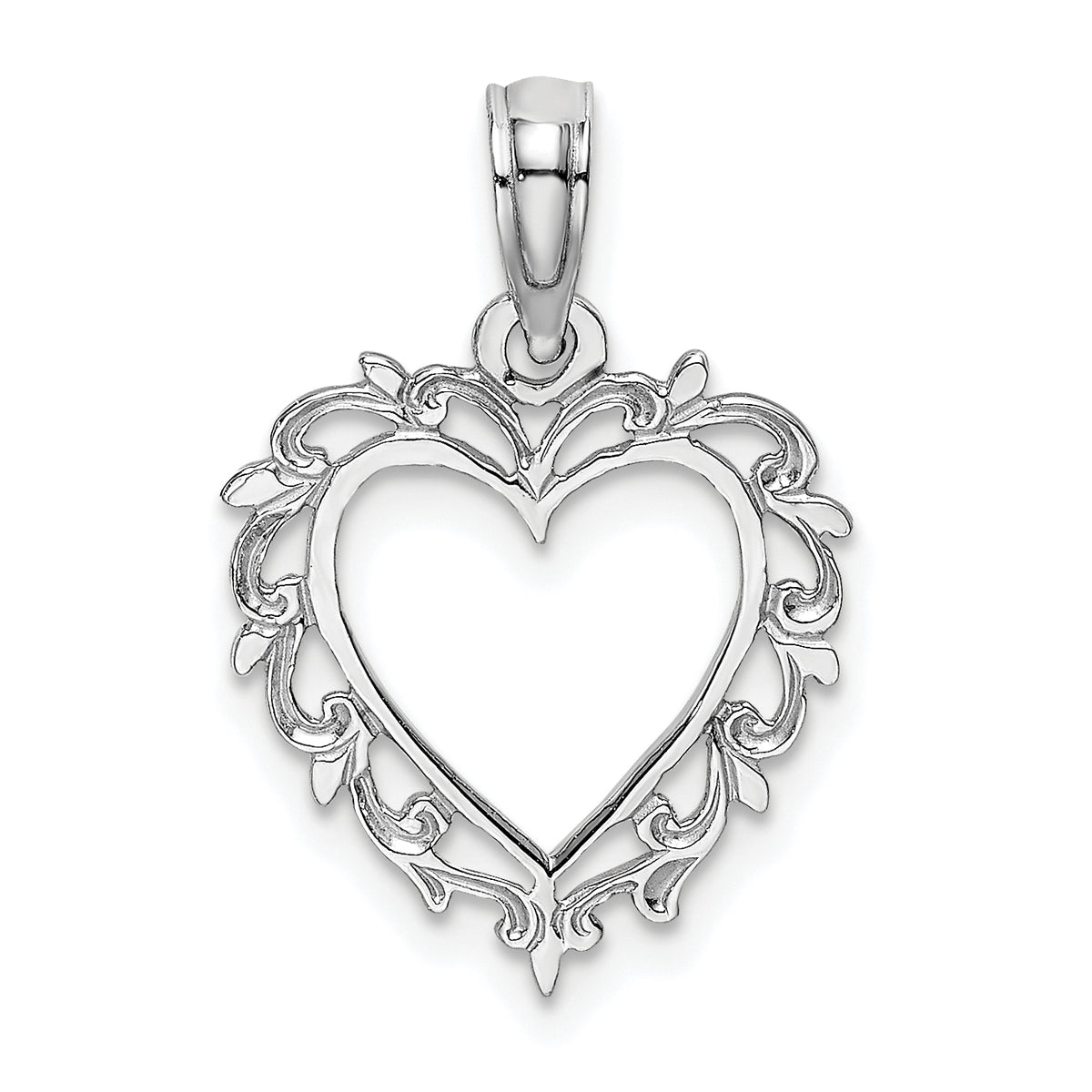 14K White Gold Heart w/ Lace Trim Charm
