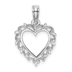 14K White Gold Heart w/ Lace Trim Charm