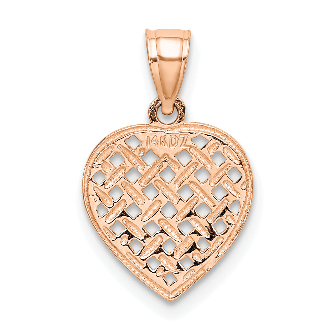 14K Rose Polished Cut-Out and Textured Woven Heart Charm