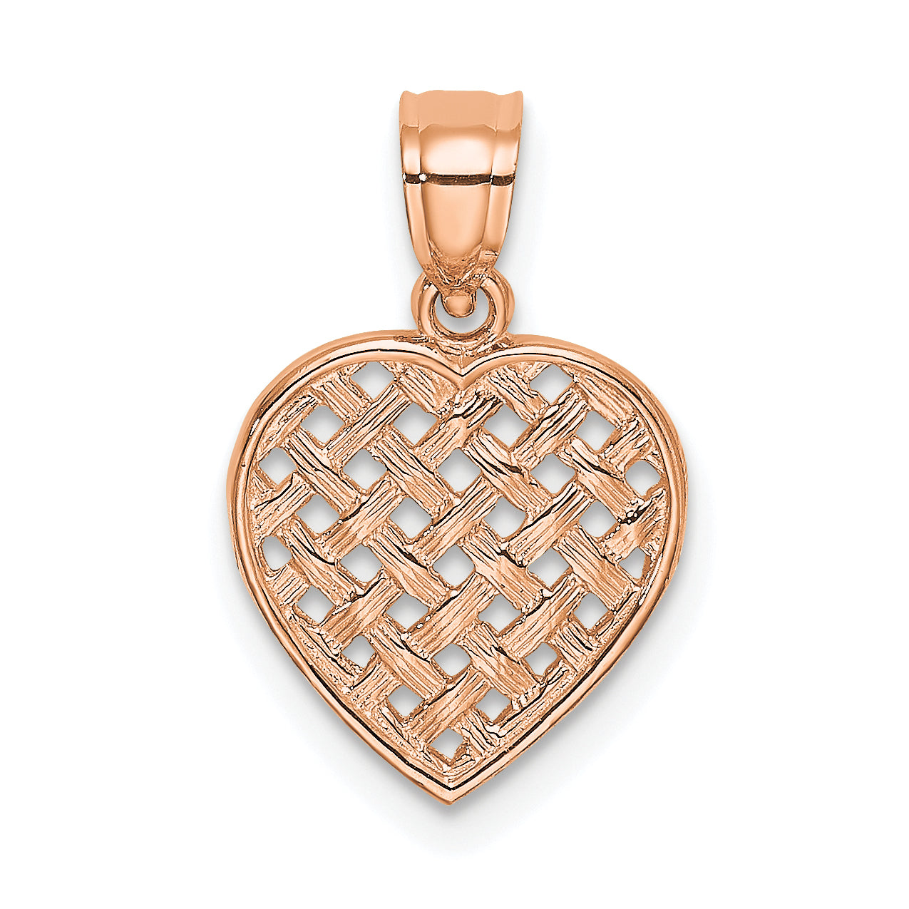14K Rose Polished Cut-Out and Textured Woven Heart Charm