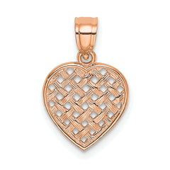 14K Rose Polished Cut-Out and Textured Woven Heart Charm