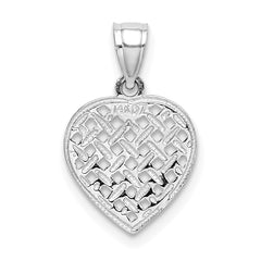 14K White Gold Cut-Out and Textured Woven Heart Charm