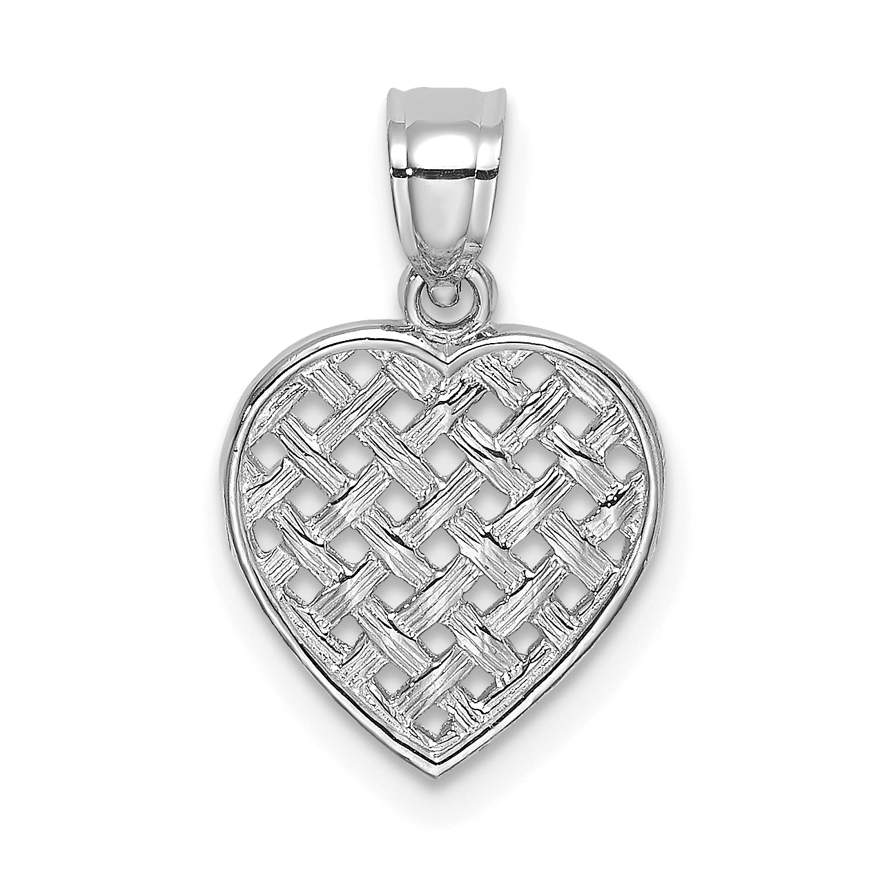 14K White Gold Cut-Out and Textured Woven Heart Charm Main image