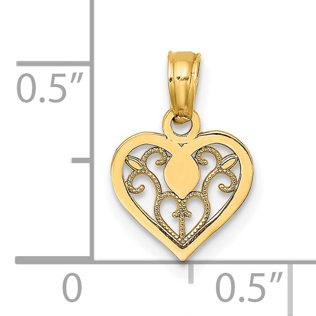14K Polished Filigree Heart Pendant