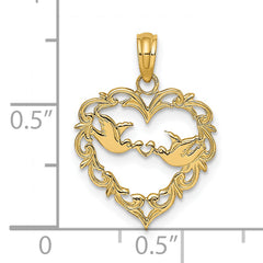 14K Polished Love Birds in Heart Pendant