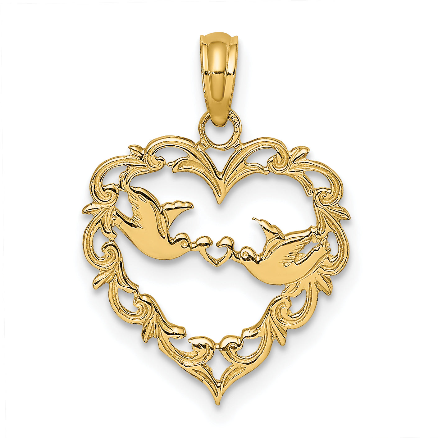 14K Polished Love Birds in Heart Pendant Main image